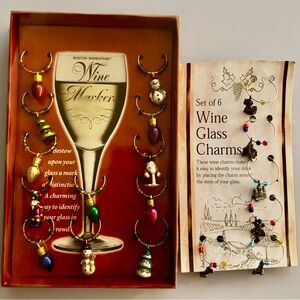 Boston Warehouse 12 Wine Glass Markers Christmas Charms Set + 6 w/travel charms